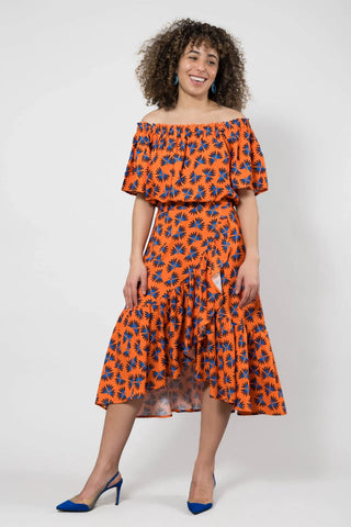 Orange floral wrap skirt