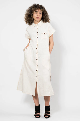 Linen Shirt Dress in Beige
