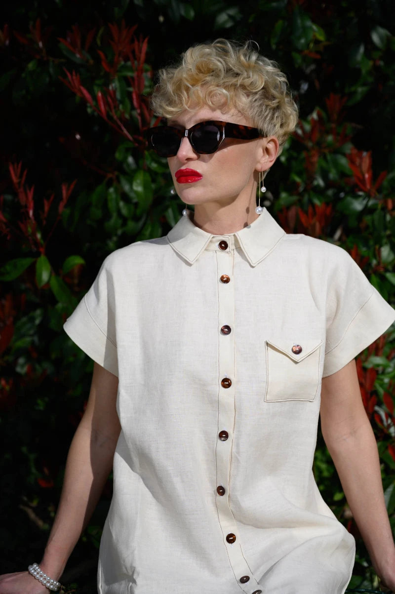 Linen Shirt Dress in Beige