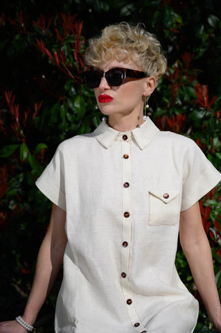 Linen Shirt Dress in Beige