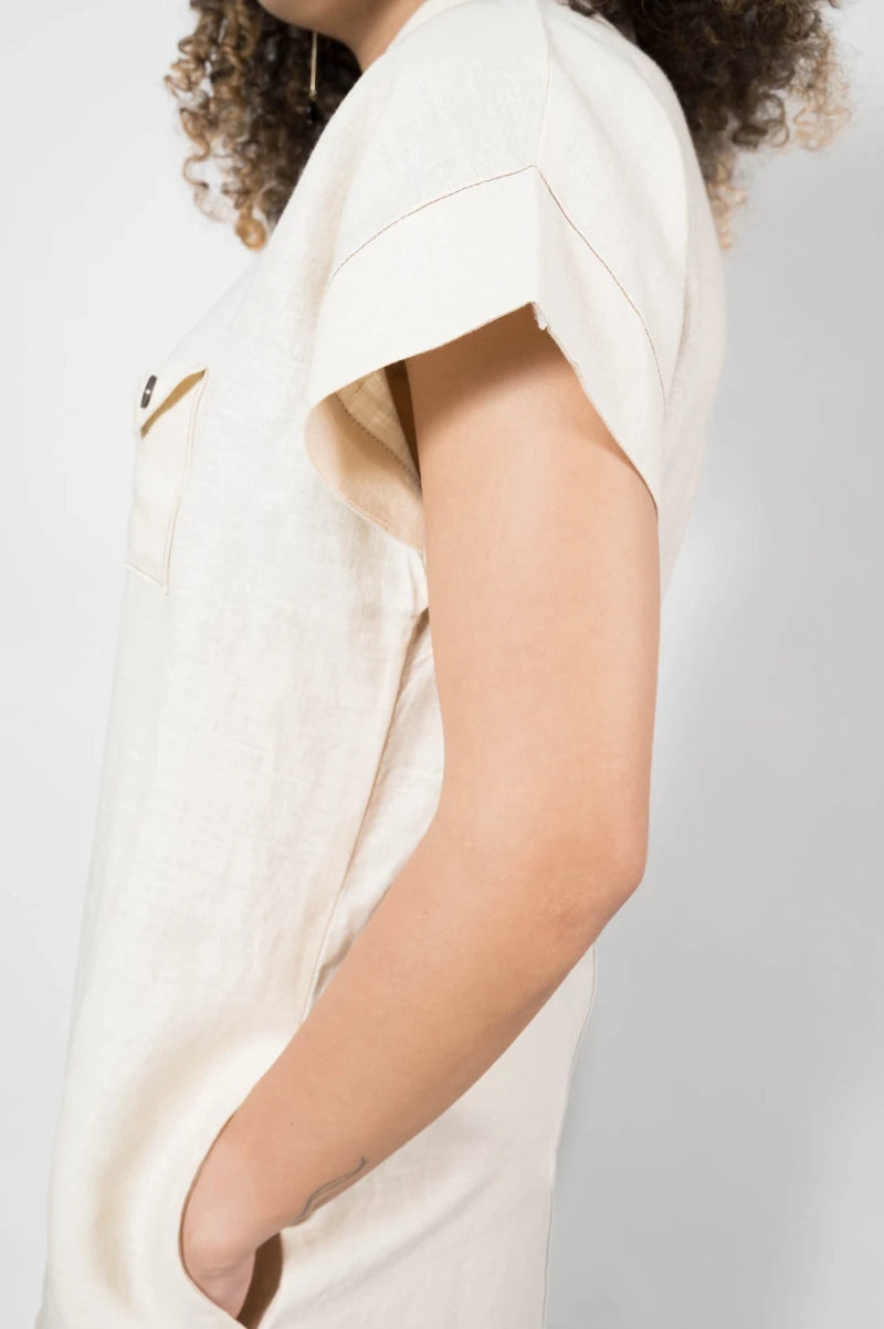 Linen Shirt Dress in Beige