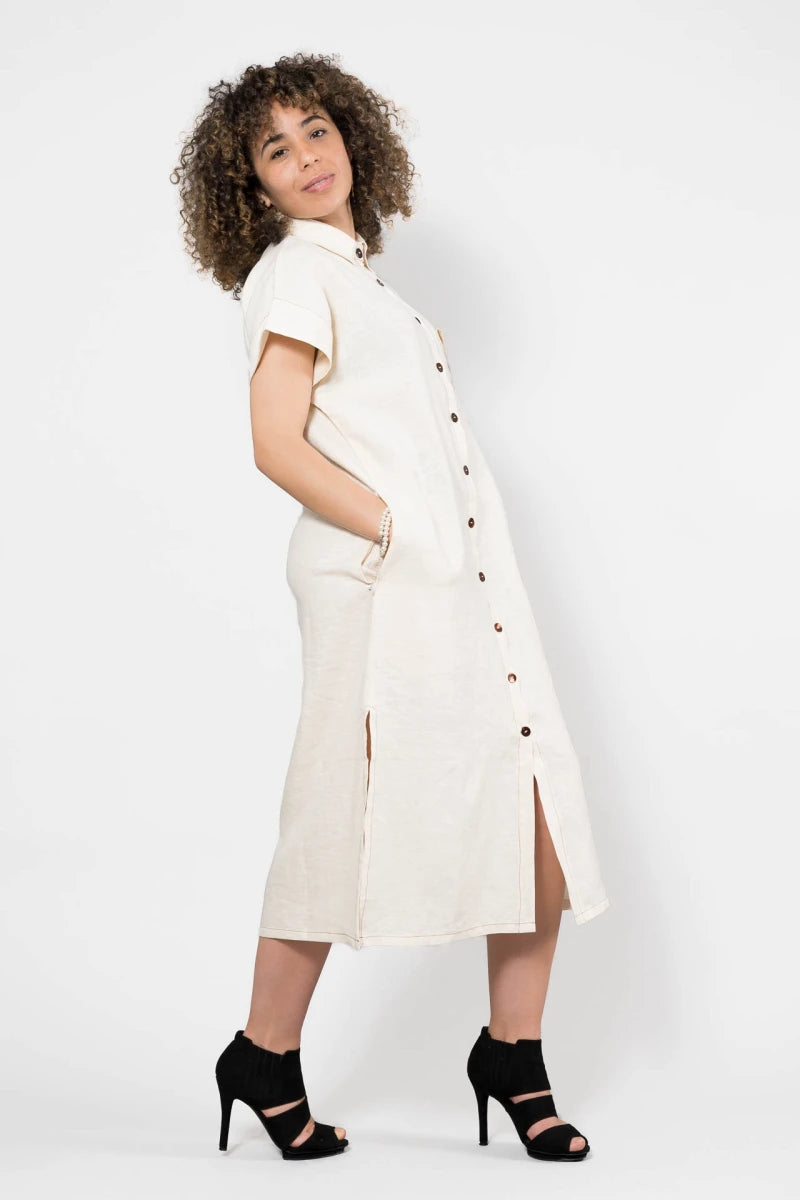 Linen Shirt Dress in Beige