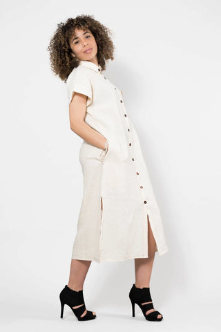 Linen Shirt Dress in Beige