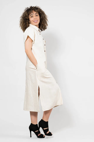 Linen Shirt Dress in Beige