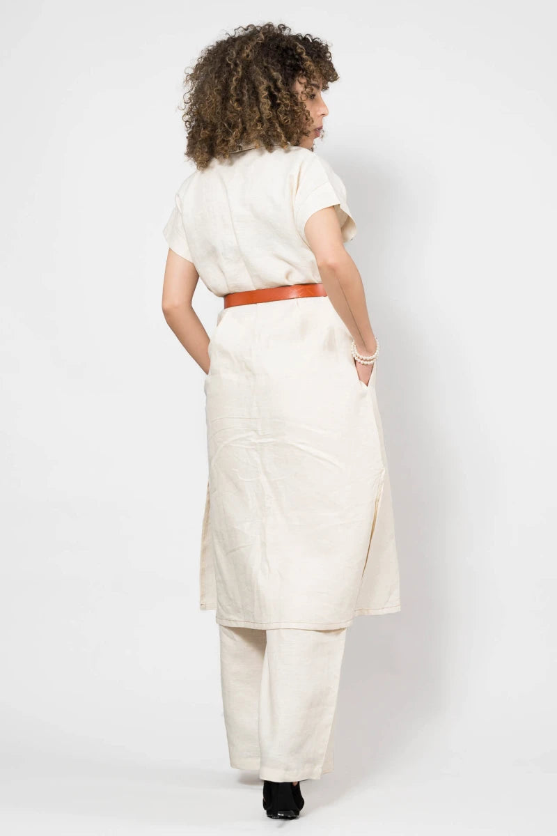 Linen Shirt Dress in Beige