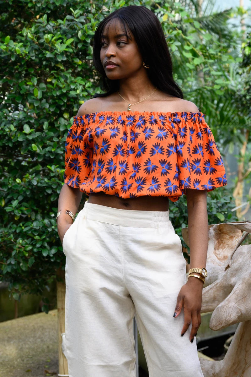 Orange floral off-the-shoulder top