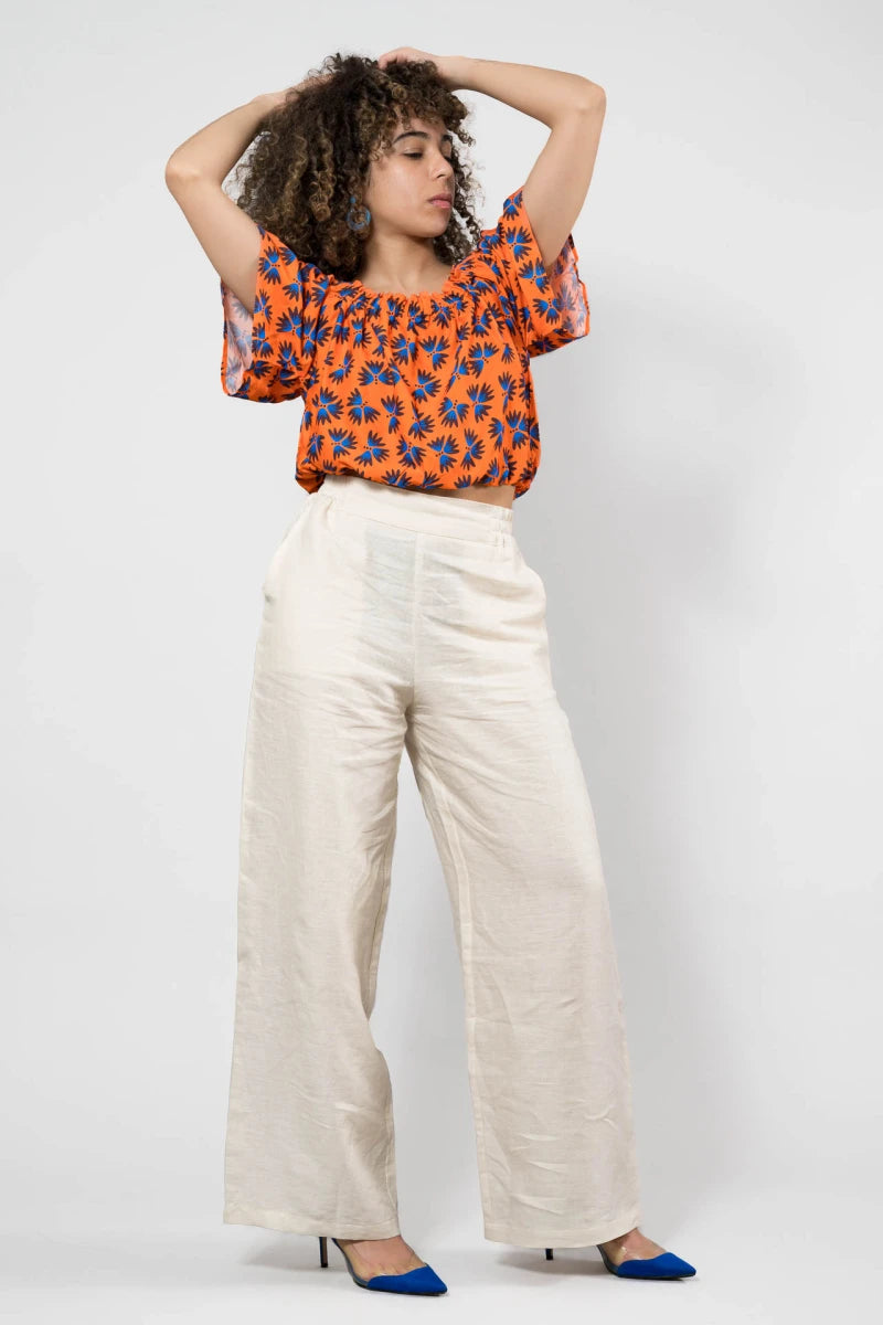 Orange floral off-the-shoulder top