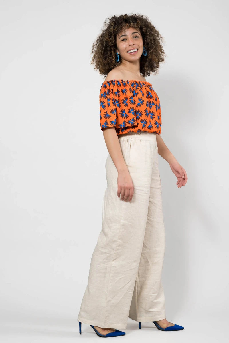 Orange floral off-the-shoulder top