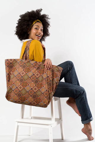 Brown and Orange Reversible Bag