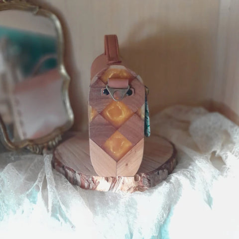 Petit sac cartable bois et alter-cuir de raisin caramel 119