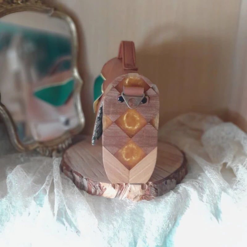 Petit sac cartable bois et alter-cuir de raisin caramel 119