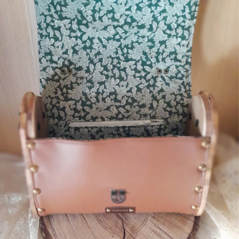 Petit sac cartable bois et alter-cuir de raisin caramel 119