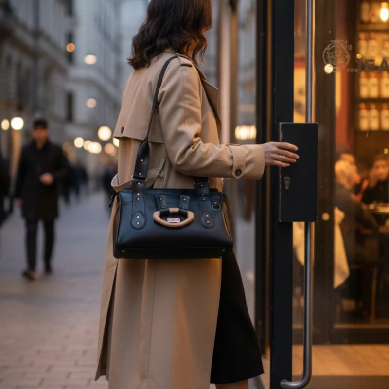 Sac à main alter-cuir de raisin noir poignées en bois 130