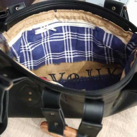 Sac à main alter-cuir de raisin noir poignées en bois 130