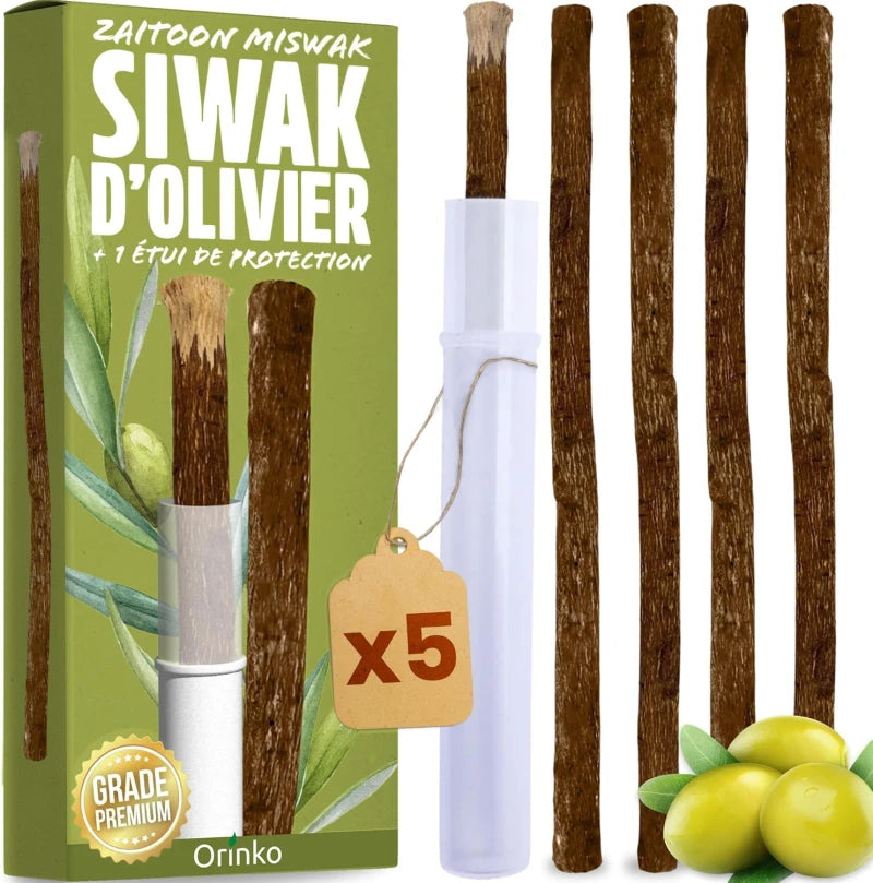 Bâtons de Siwak d'Olivier x5 + 1 Étui de Protection – Brosse à Dents 100% Naturelle