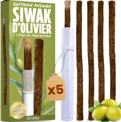 Bâtons de Siwak d'Olivier x5 + 1 Étui de Protection – Brosse à Dents 100% Naturelle