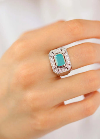 Bague Art Deco Angéline Argent et Calcédoine d'eau