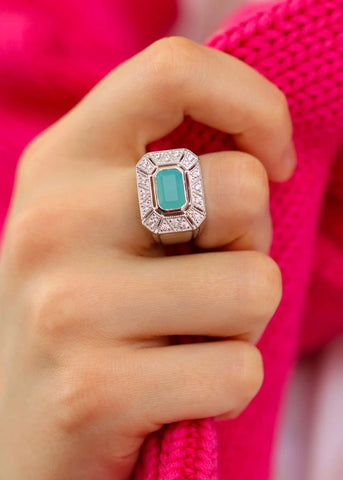 Bague Art Deco Angéline Argent et Calcédoine d'eau
