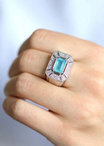 Bague Art Deco Angéline Argent et Calcédoine d'eau