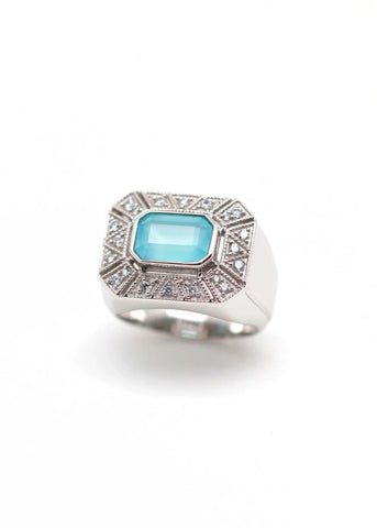 Bague Art Deco Angéline Argent et Calcédoine d'eau
