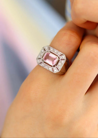 Bague Art Deco Angéline Argent et Quartz rose