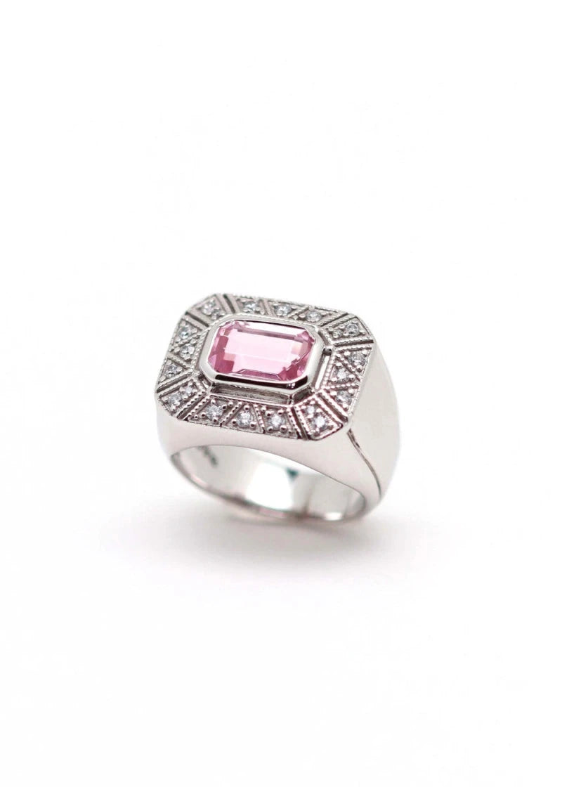 Bague Art Deco Angéline Argent et Quartz rose