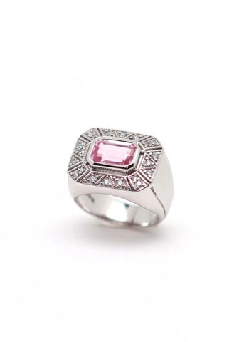 Bague Art Deco Angéline Argent et Quartz rose