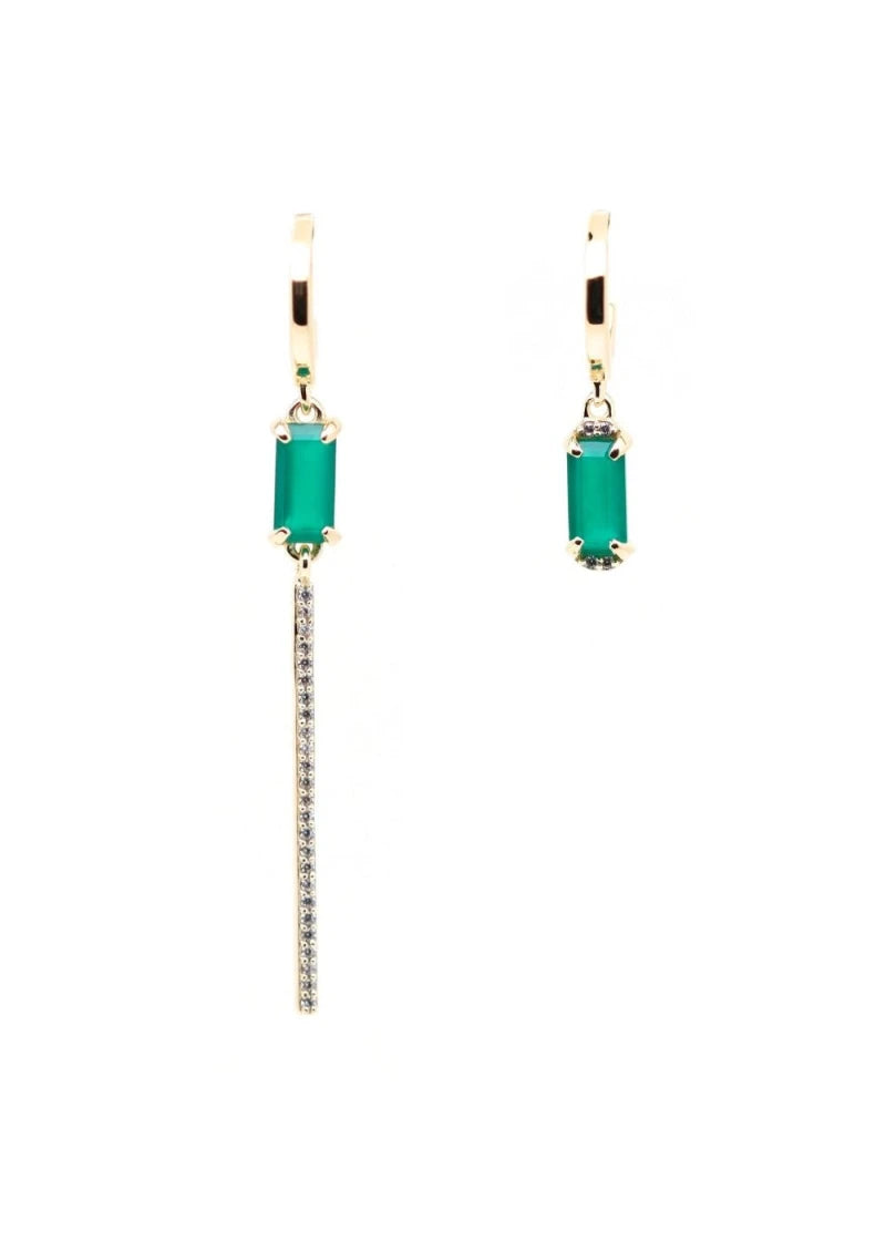 Boucles d'oreilles asymétriques Vivienne plaqué or Onyx vert
