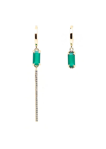 Boucles d'oreilles asymétriques Vivienne plaqué or Onyx vert