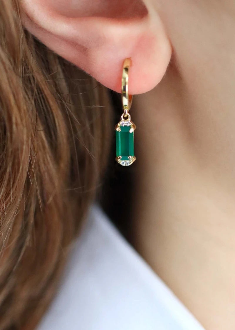 Boucles d'oreilles asymétriques Vivienne plaqué or Onyx vert