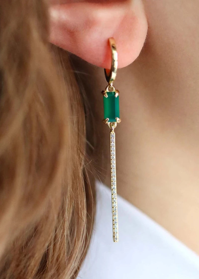 Boucles d'oreilles asymétriques Vivienne plaqué or Onyx vert
