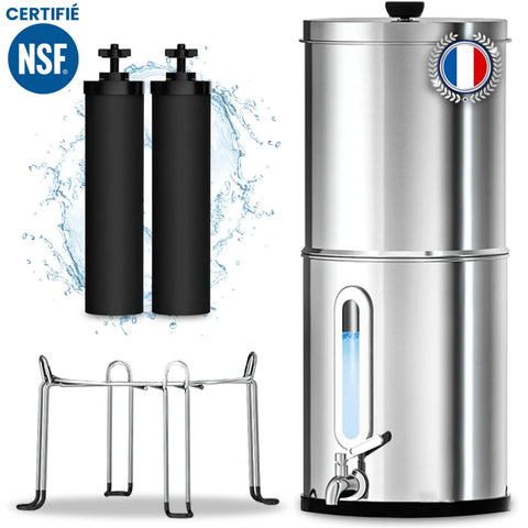 Filtre à Eau par Gravité 8,5 L, Purificateur d'Eau avec Charbon Actif, Fontaine Filtrante pour Eau du Robinet, Eau de Pluie et Plus, Filtration Avancée