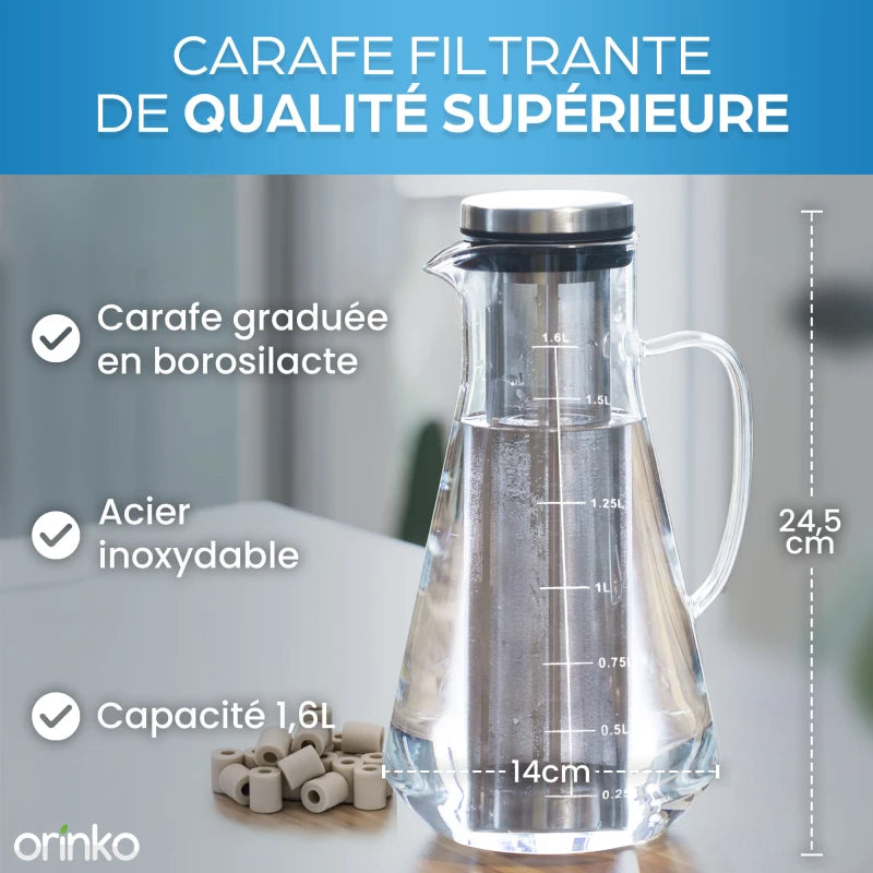 Kit de Purification d'Eau : Carafe en verre + Perles de Céramique x15