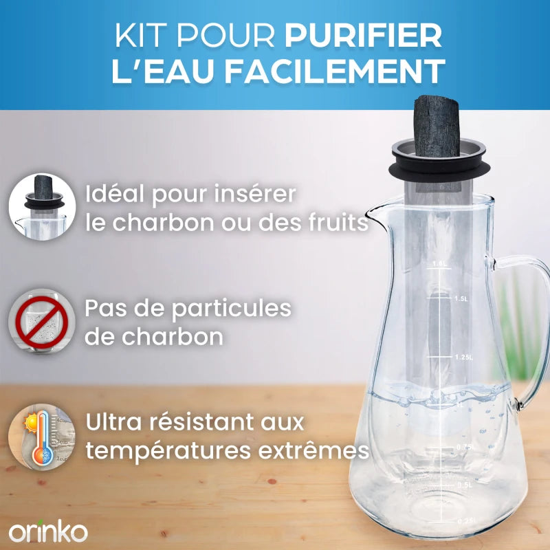 Kit de Purification d'Eau : Carafe 1.6L et Binchotan de Kishu