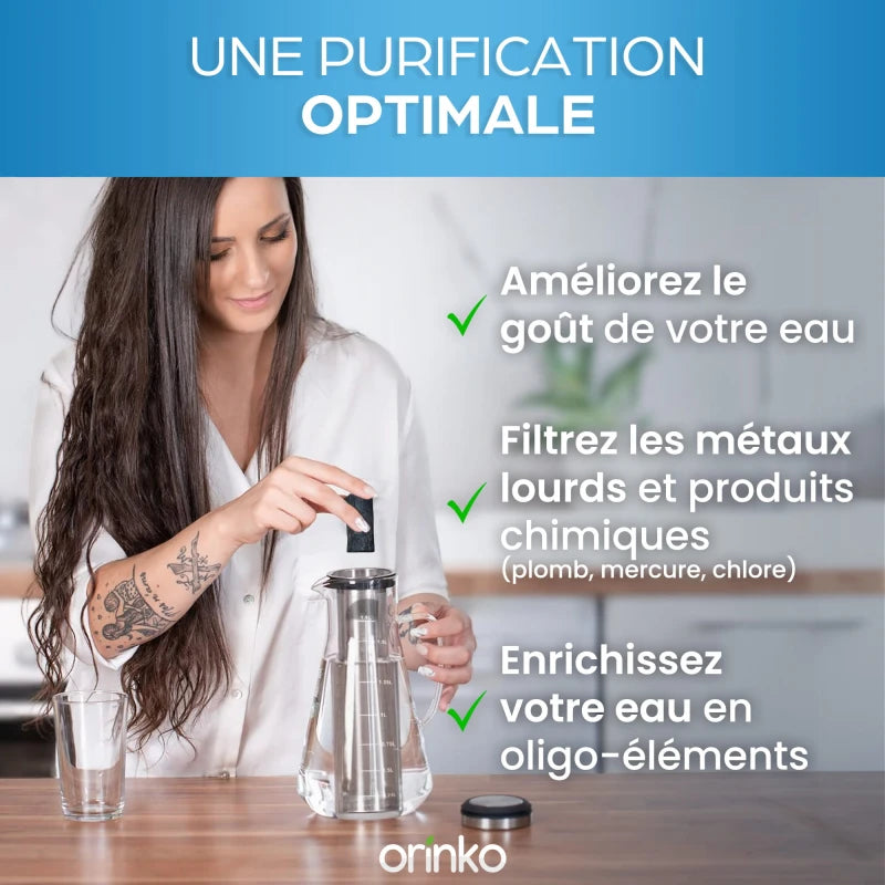 Kit de Purification d'Eau : Carafe 1.6L et Binchotan de Kishu