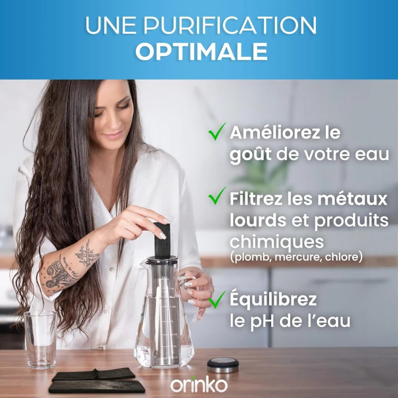 Kit de Purification d'Eau : Carafe 1.6L et Takesumi Japonais x2