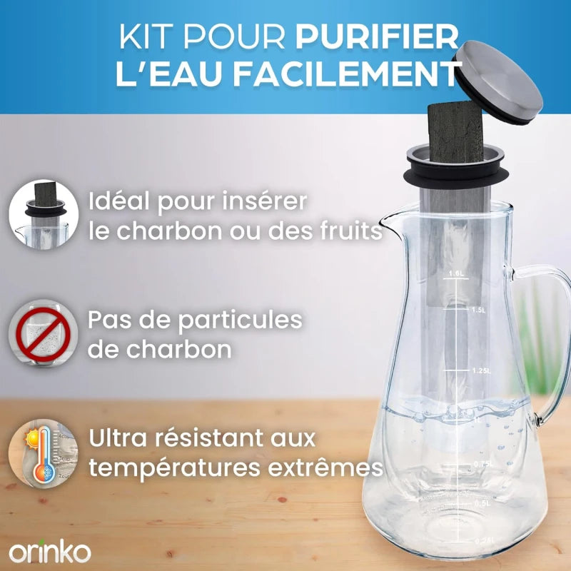 Kit de Purification d'Eau : Carafe 1.6L et Takesumi Japonais x2