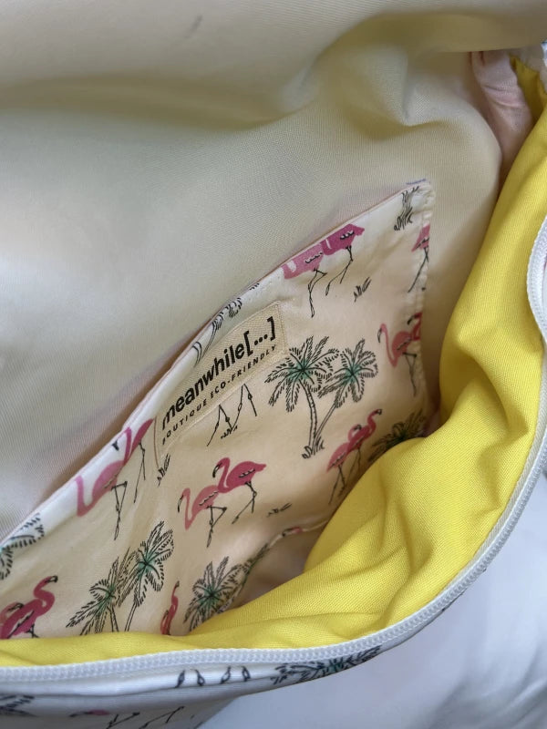 Sac banane blanc motifs flamants roses