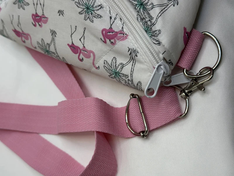 Sac banane blanc motifs flamants roses