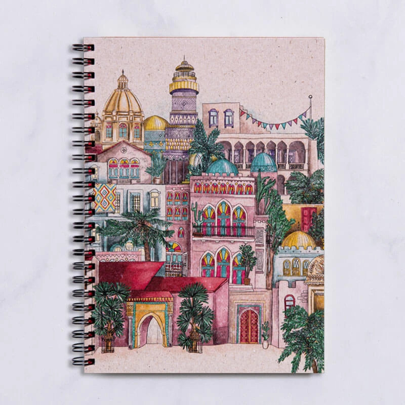 Carnet A5 à spirales en papier recyclé avec couverture illustrée rigide
