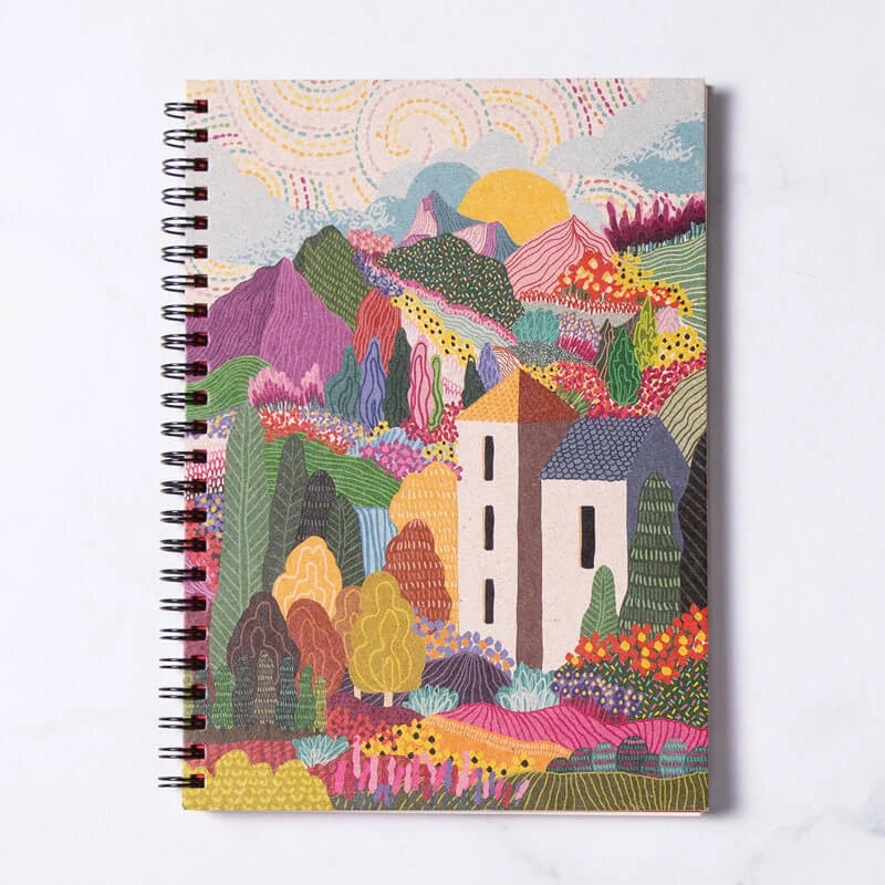 Carnet A5 à spirales en papier recyclé avec couverture illustrée rigide