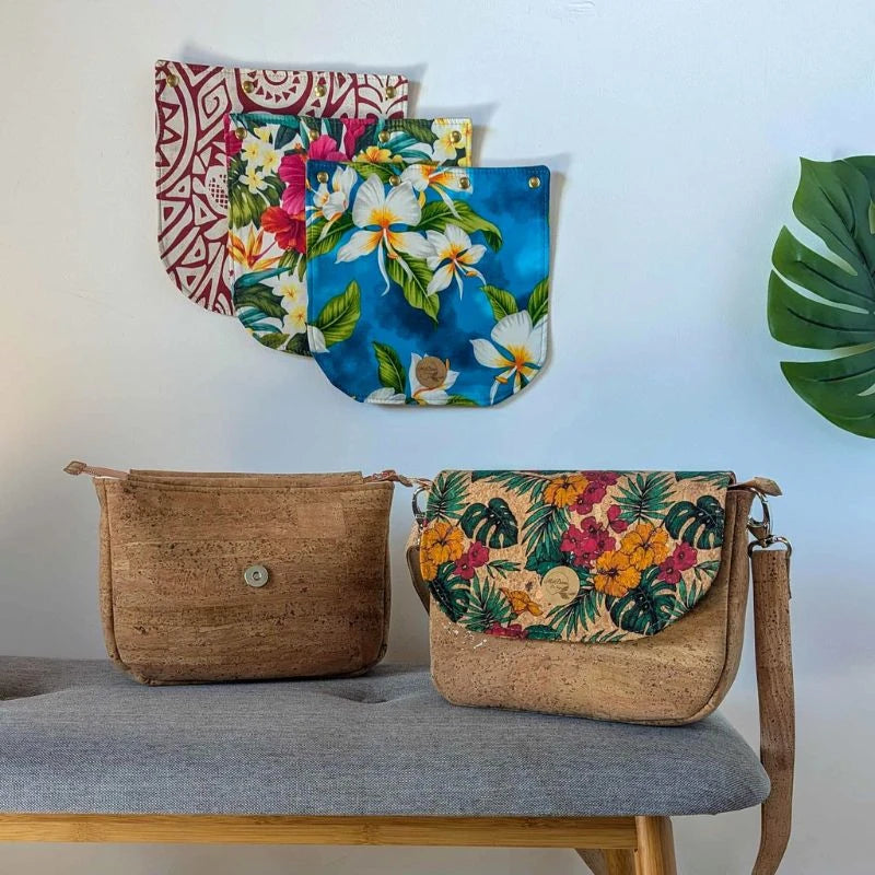 Sac bandoulière liège naturel Luna avec rabat interchangeable