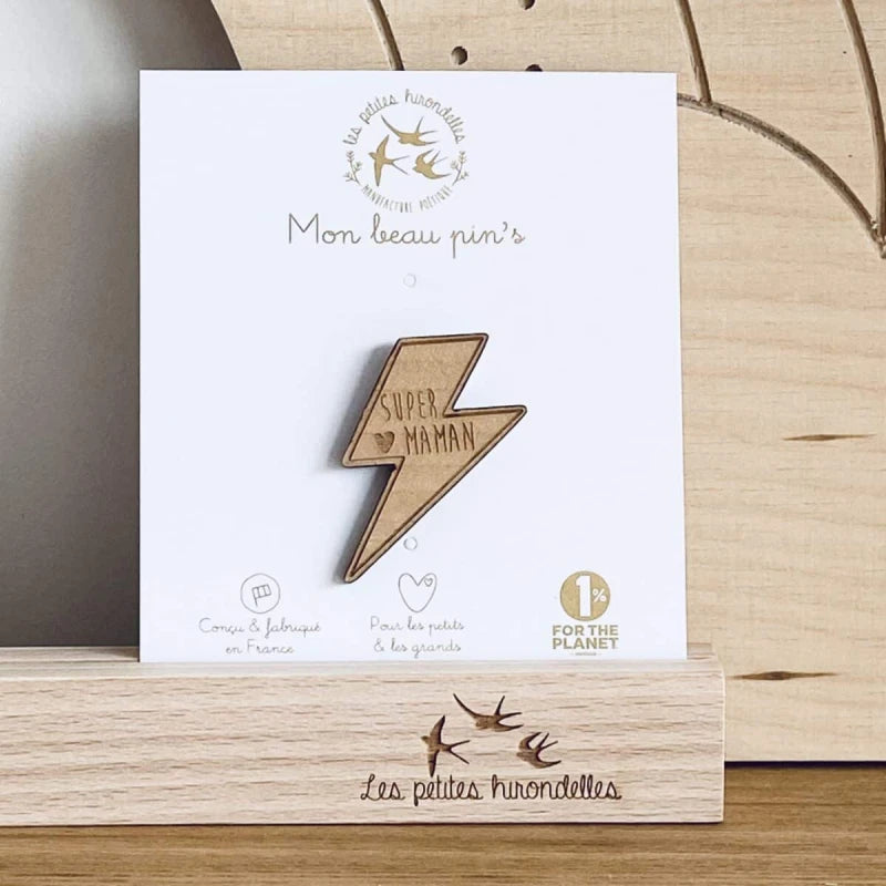 Pin's en bois - Super Maman