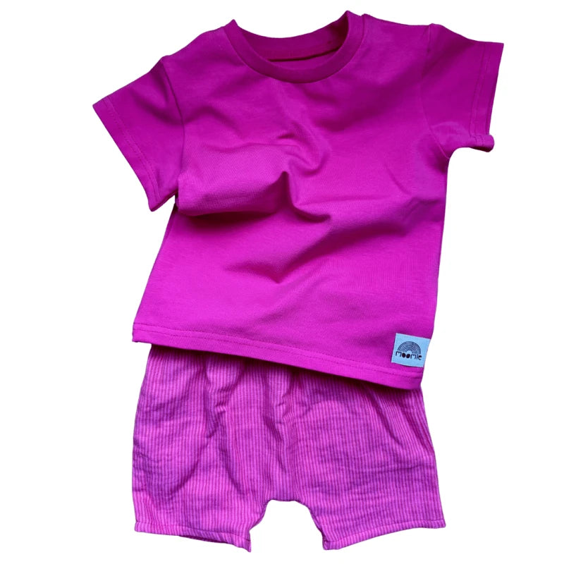 T-shirt enfant et bébé fuchsia manches courtes
