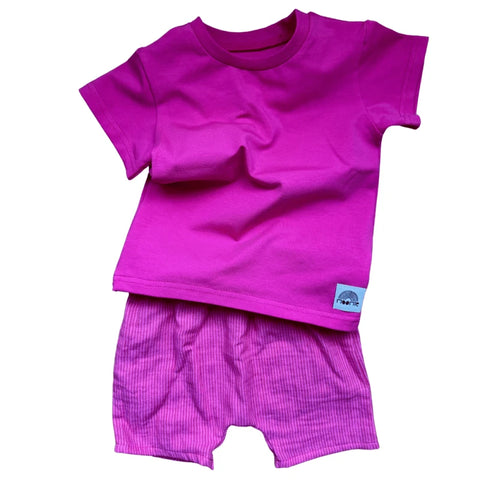 T-shirt enfant et bébé fuchsia manches courtes