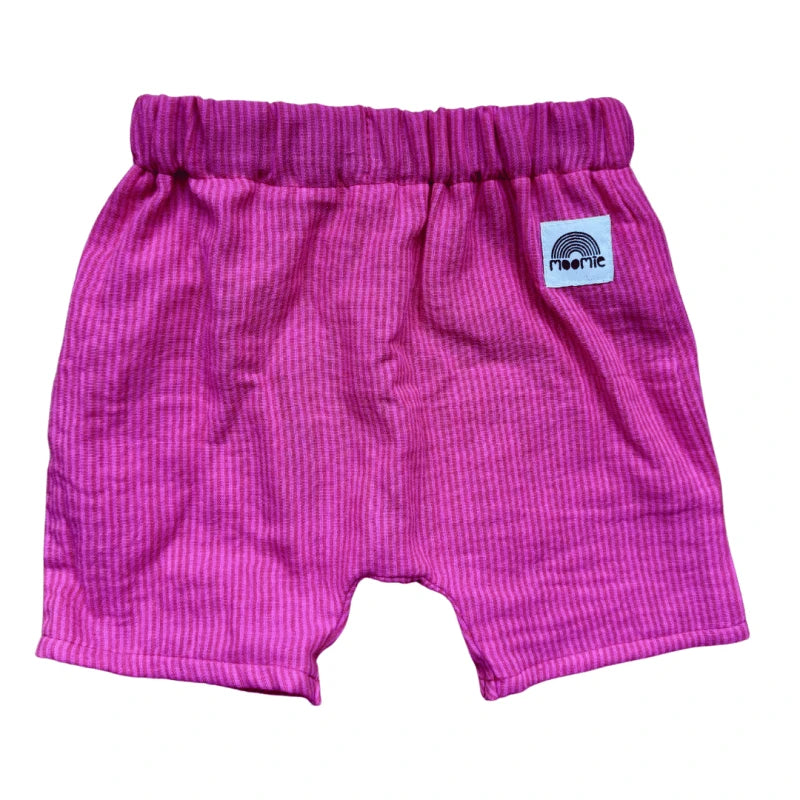 Short bébé en double gaze de coton rayé – Fuchsia & rose