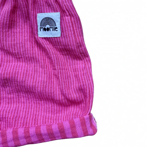 Short bébé en double gaze de coton rayé – Fuchsia & rose