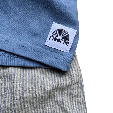 Short bébé en double gaze de coton rayé – Bleu & jaune