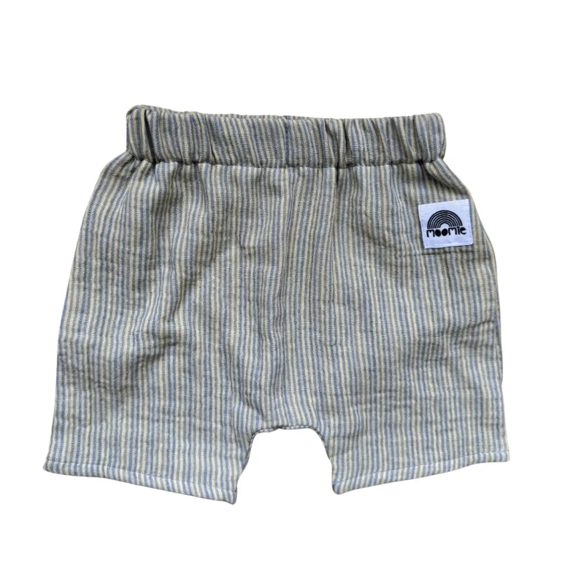 Short bébé en double gaze de coton rayé – Bleu & jaune