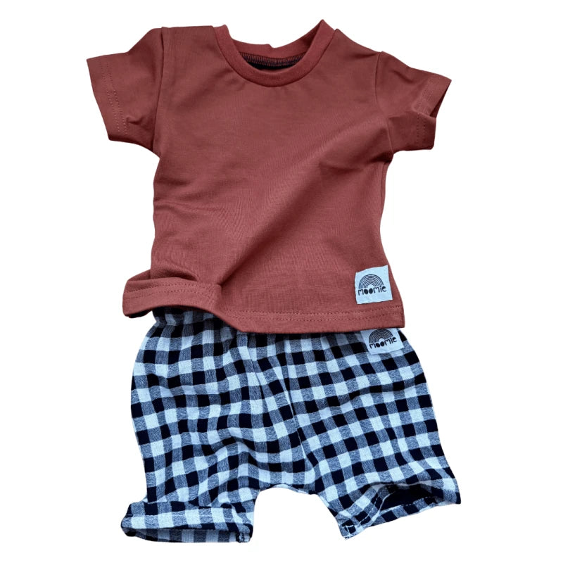 Short bébé vichy en double gaze de coton – Noir & blanc cassé – Made in France